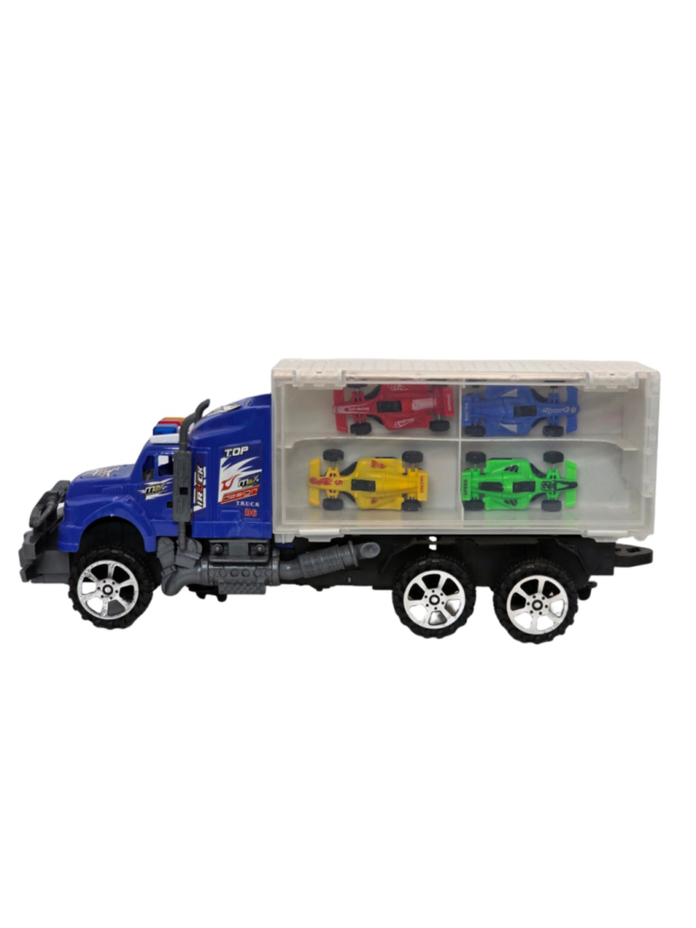 Boys Unbranded Toy Semi Truck Carrier with 4 Race Cars One Size Blue White